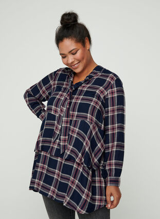 Checked viscose tunic, Check, Model image number 0