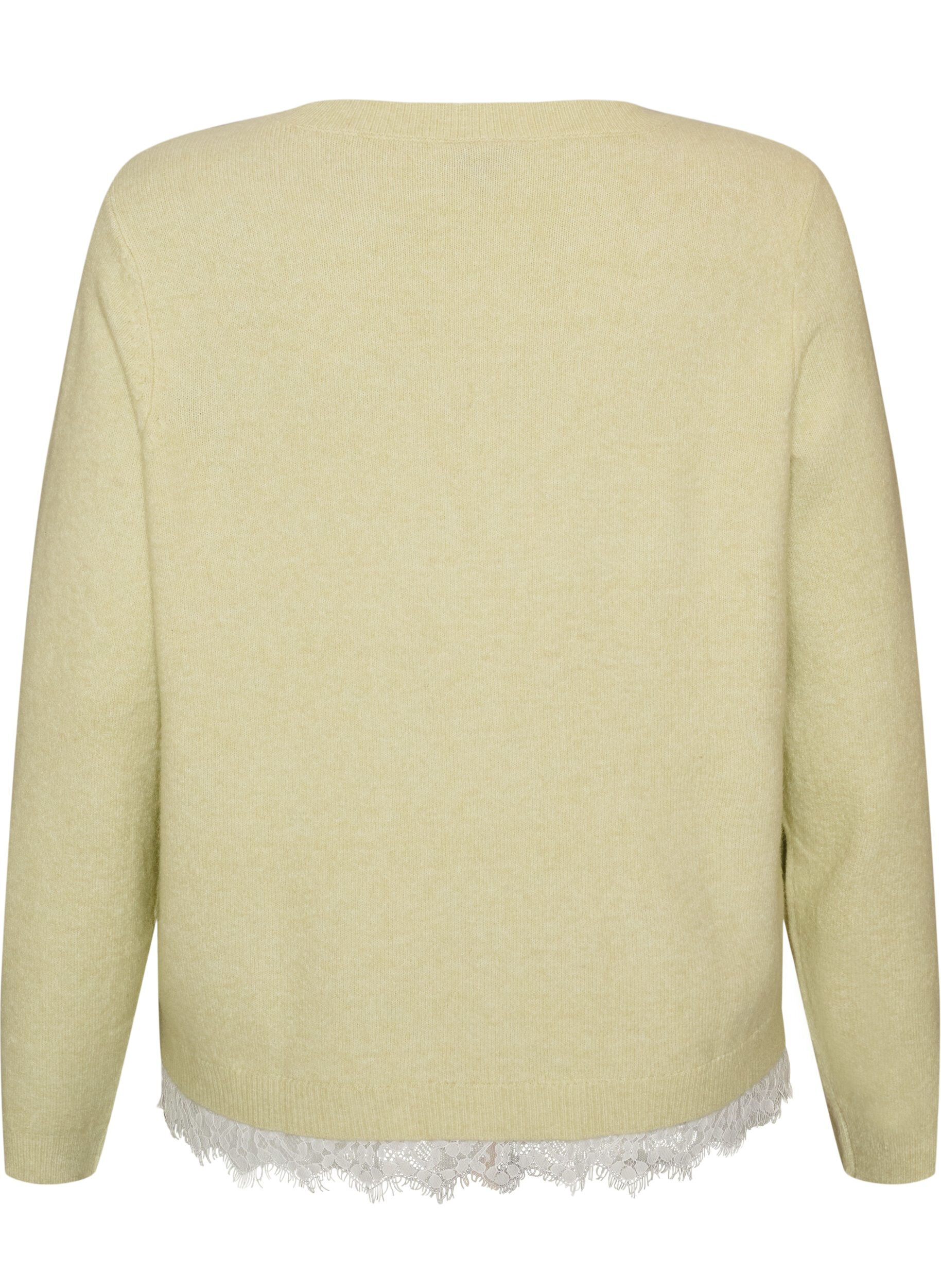 ZizzifashionKnitted blouse with lace trim at the hem, Green, Packshot image number 1