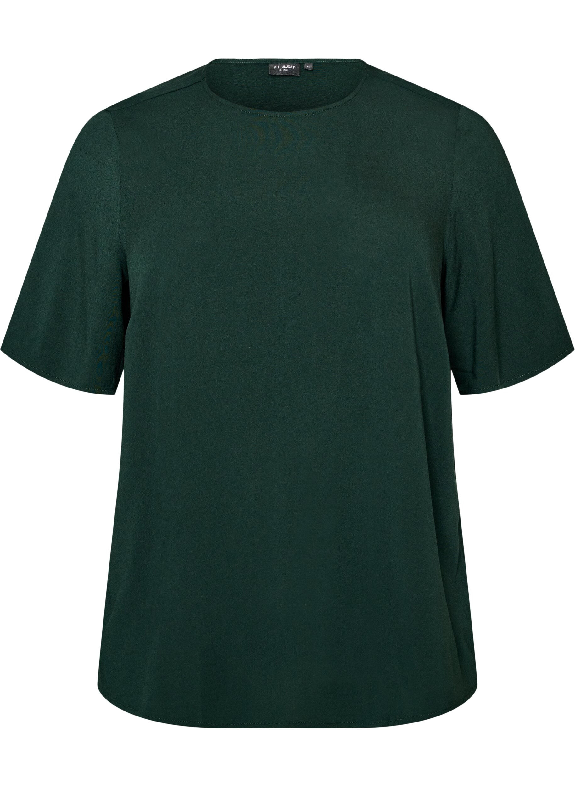 ZizzifashionShort-sleeved woven blouse with round neck, Green, Packshot image number 0