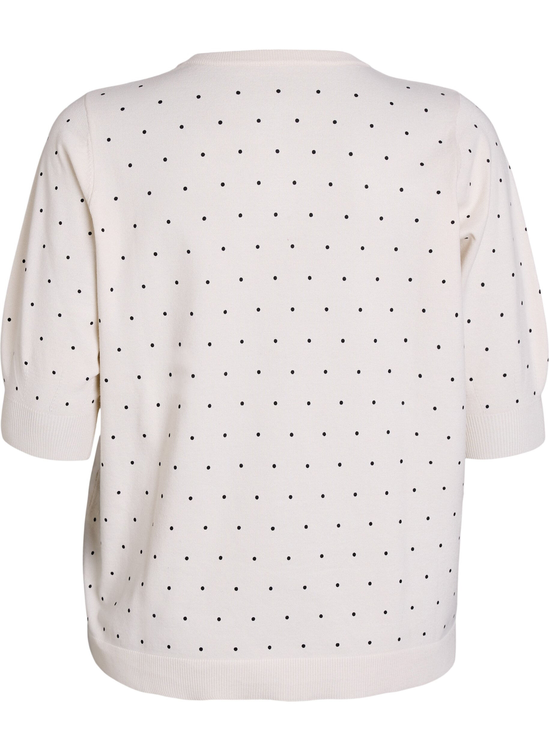 Zizzifashion Knitted top with polka dot pattern and short sleeves, White, Packshot image number 1