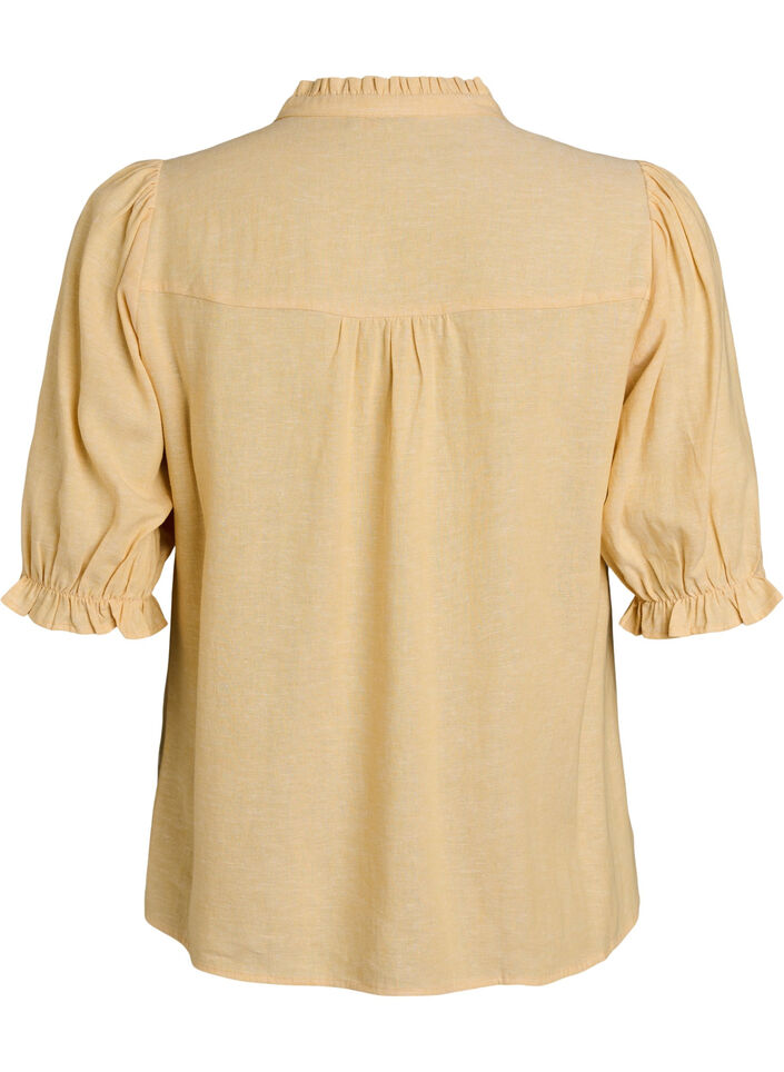Blouse in linen and viscose with 1/2 sleeves, Yellow, Packshot image number 1