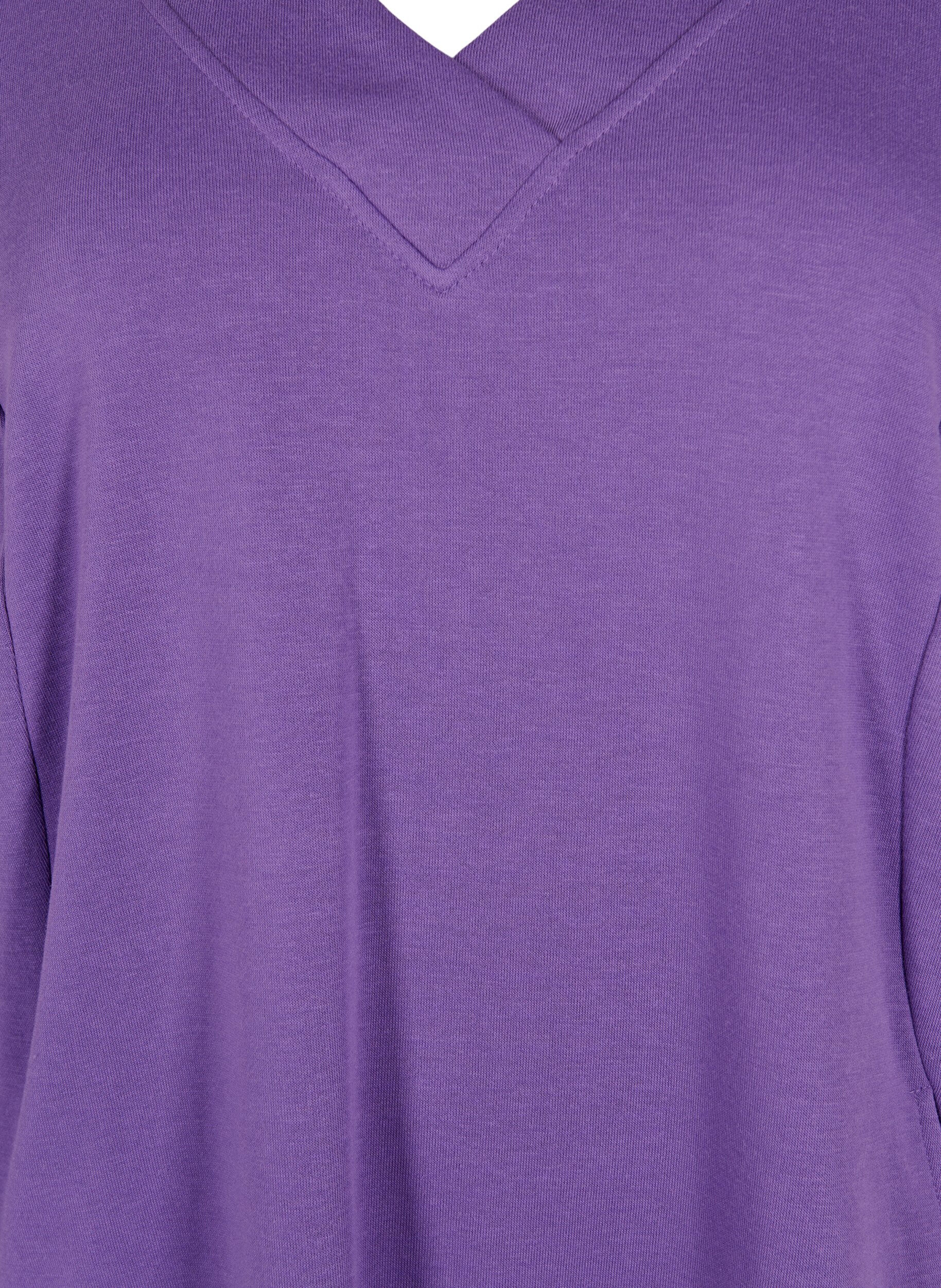 Zizzifashion Sweatshirt dress with v-neckline, Deep Lavender, Packshot image number 2