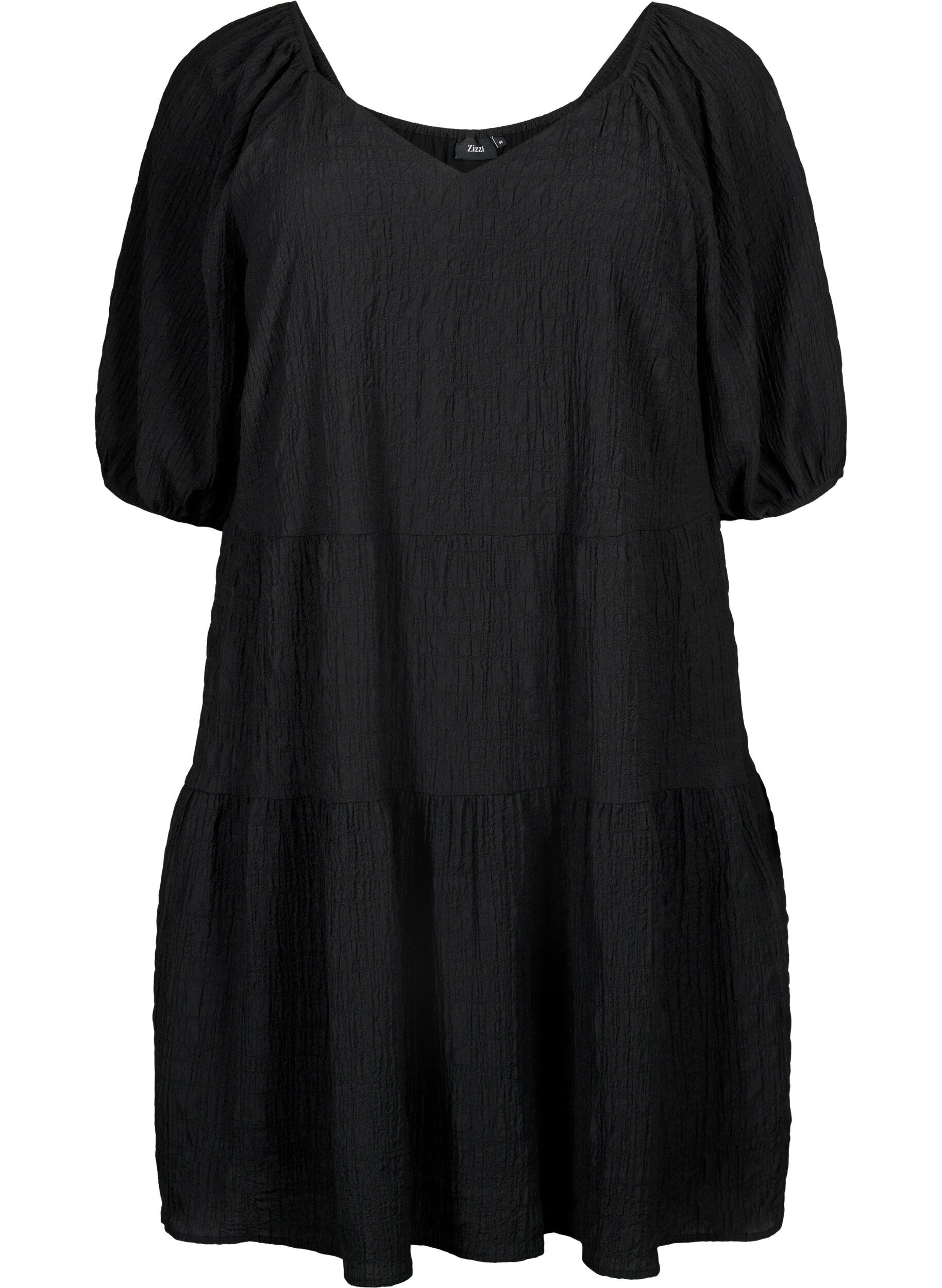 Zizzifashion A-shaped short dress with a V-neck, Black, Packshot image number 0