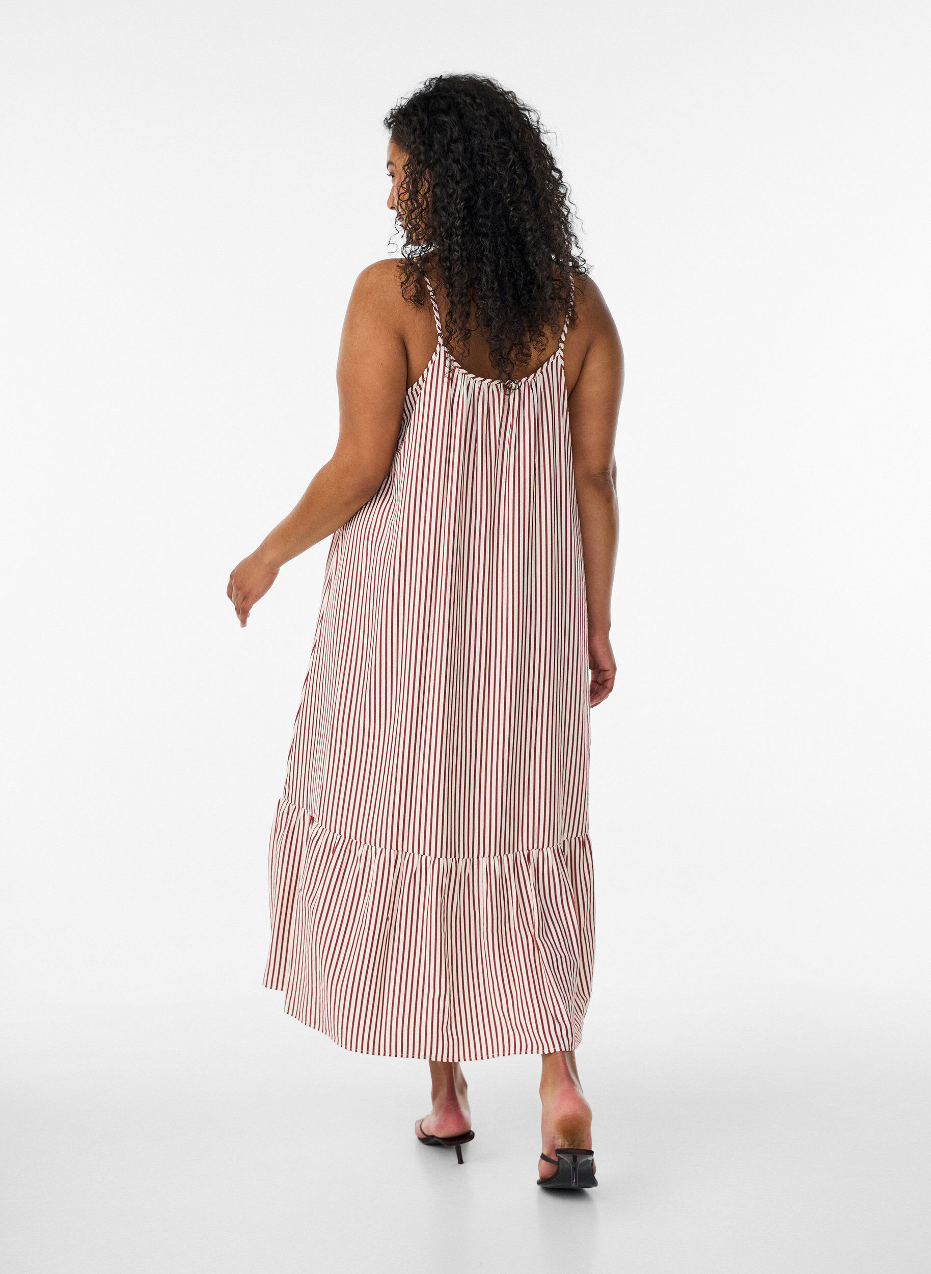 Zizzifashion Summer dress with stripes and A-line shape, Red, Model image number 1
