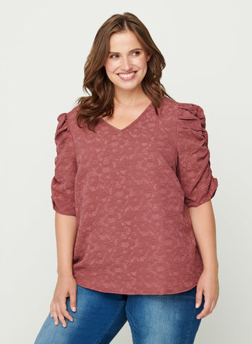 Textured puff sleeve blouse, Wild Ginger, Model image number 0