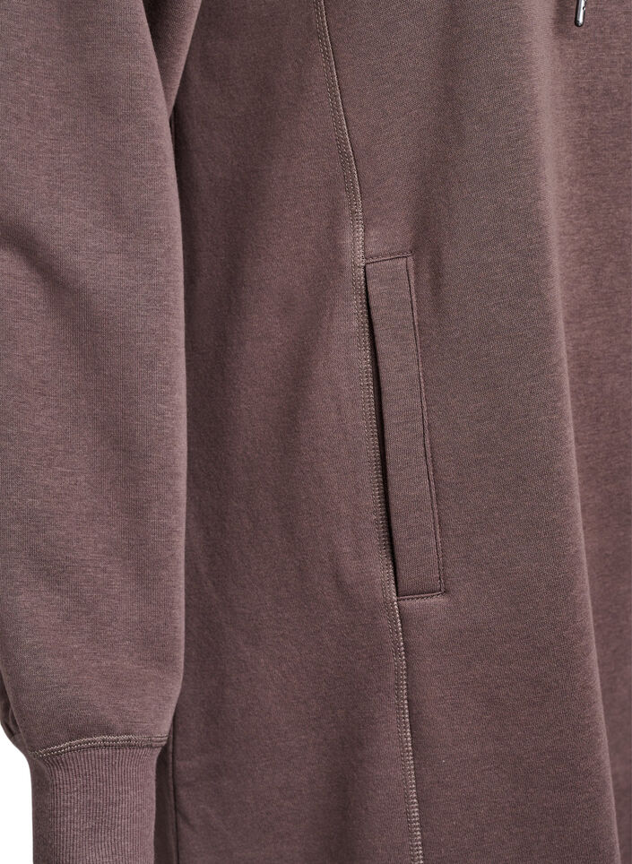 Short sweatshirt dress with high collar and pockets, Brown, Packshot image number 3