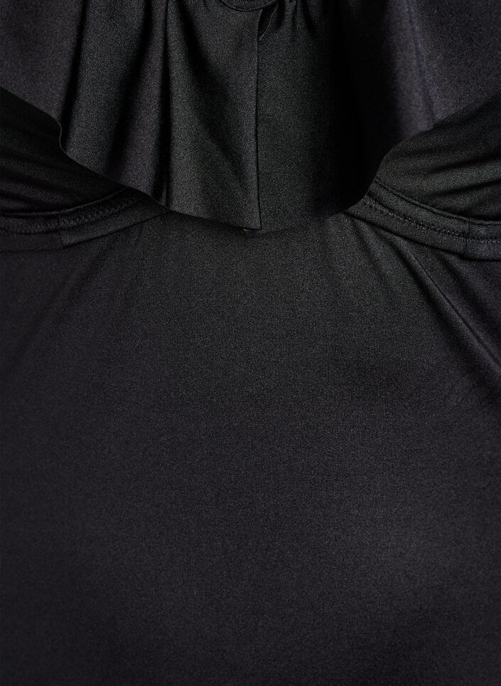 Swimsuit with underwire and ruffle trim, Black, Packshot image number 2