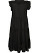 Sleeveless midi dress in linen and viscose with ruffles, Black, Packshot image number 1