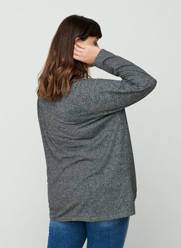 Marled blouse with a zip detail, Dark Grey Melange, Model image number 1