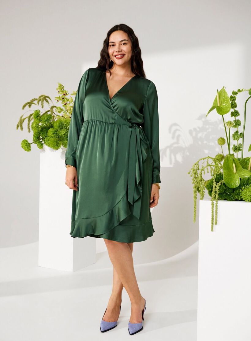Green wrap dress, , Model, 1