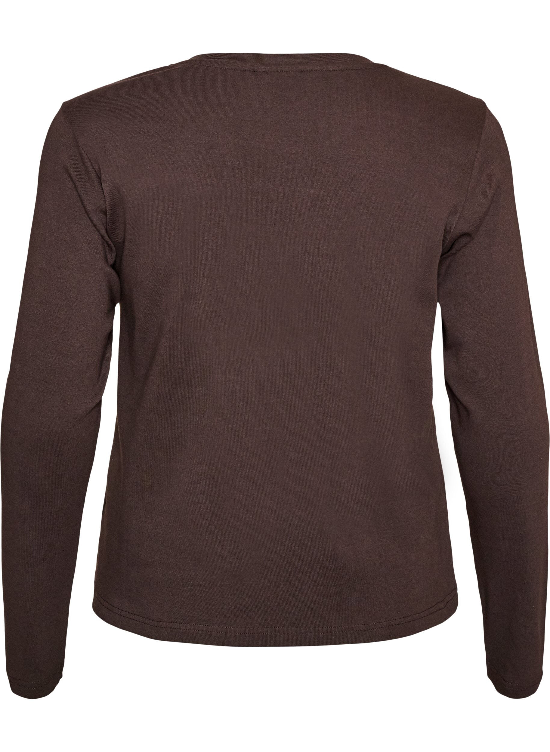 ZizzifashionLong-sleeved basic T-shirt with a round neck, Brown, Packshot image number 1