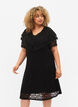 Short-sleeved blonde dress with wide frills, Black, Model image number 0
