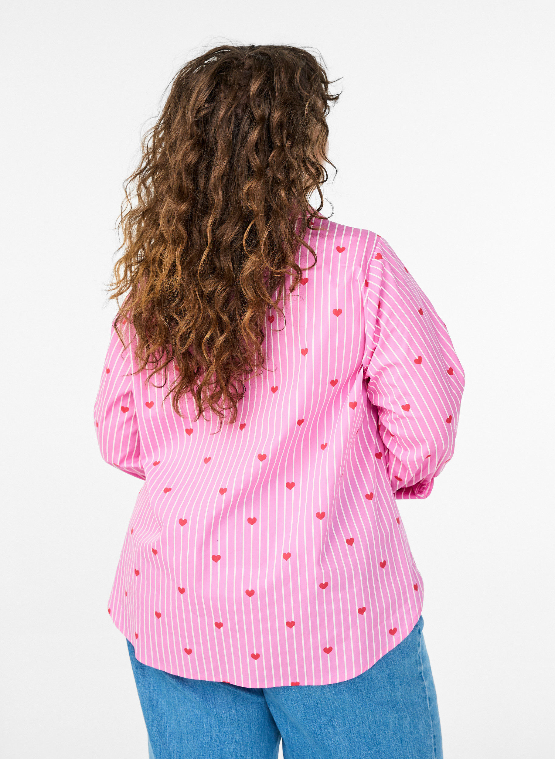 Zizzifashion Shirt blouse with stripes and hearts, Pink, Model image number 2