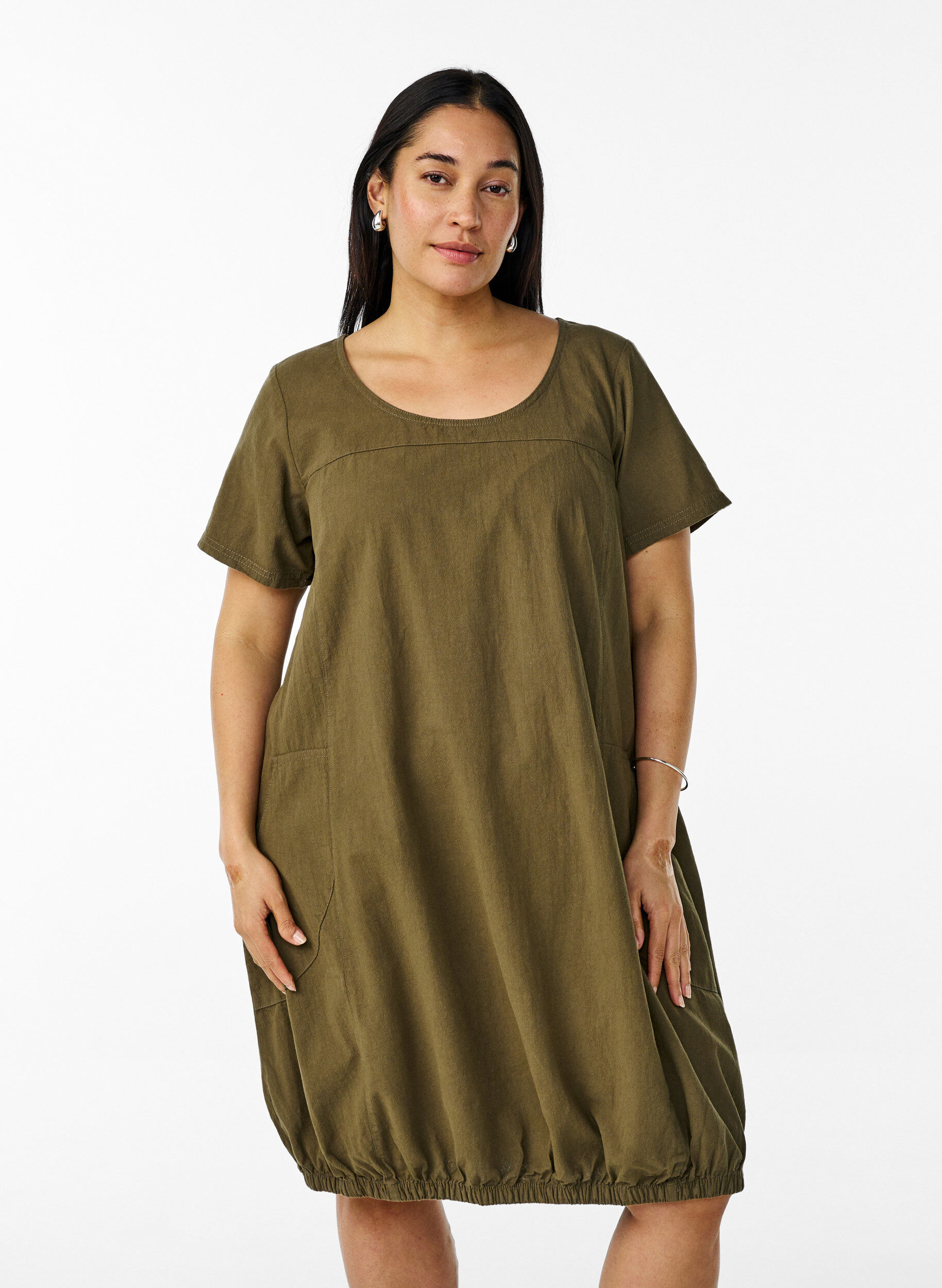 Zizzifashion Short-sleeved cotton dress, Green, Model image number 0