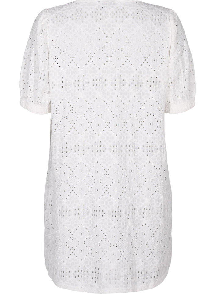Short dress with v-neck and hole pattern, Bright White, Packshot image number 1