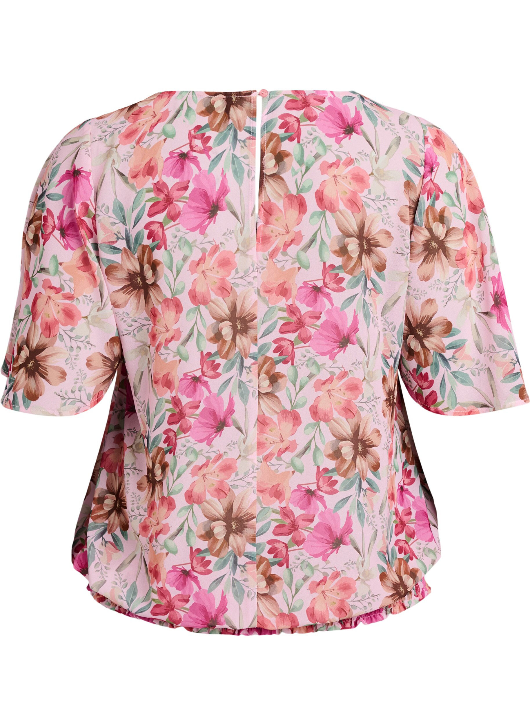 Zizzifashion Floral blouse with short sleeves and smock, Rose, Packshot image number 1