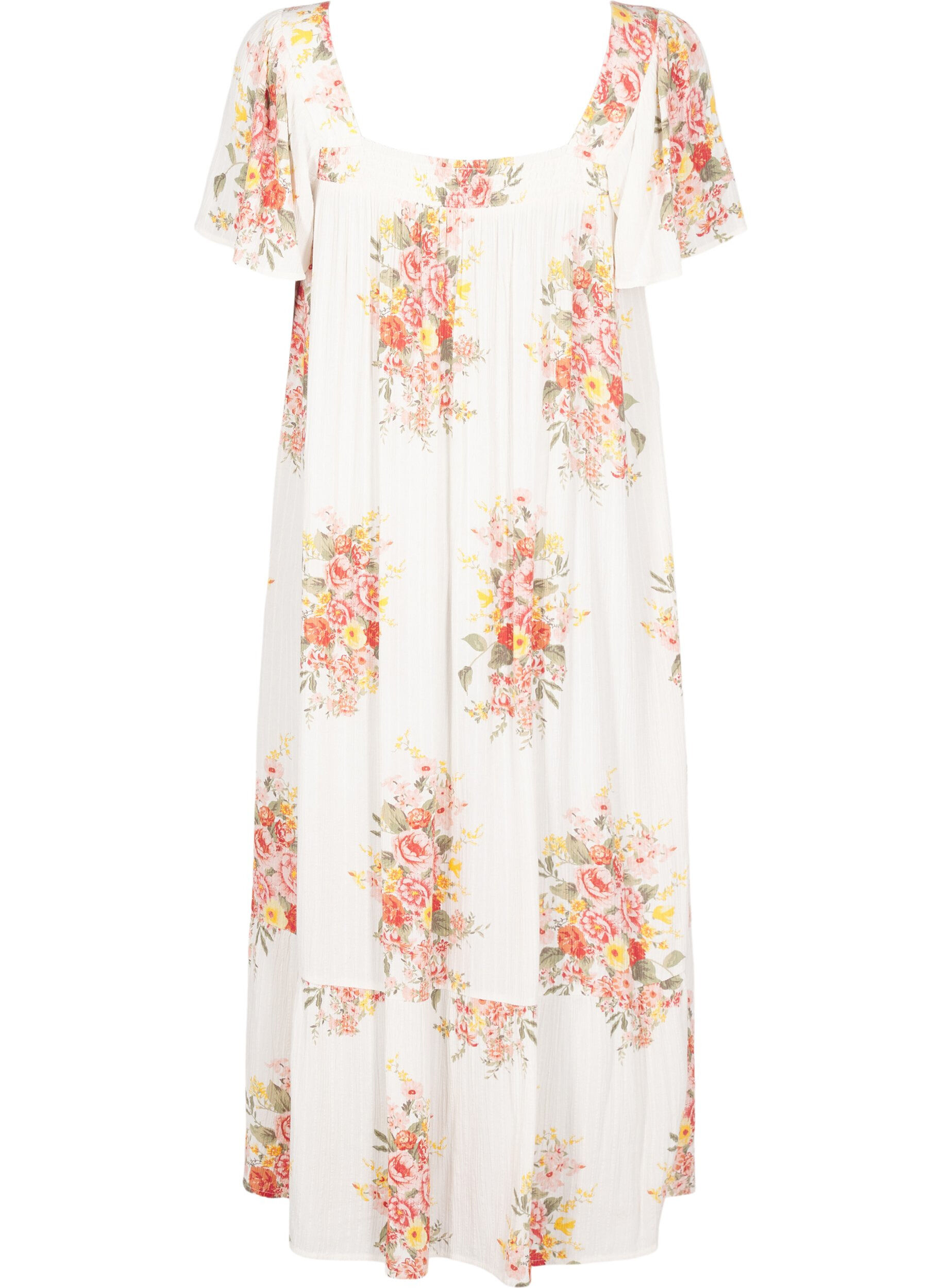 Zizzifashion Long dress with a square neckline and floral motifs, Eggnog Flower, Packshot image number 1