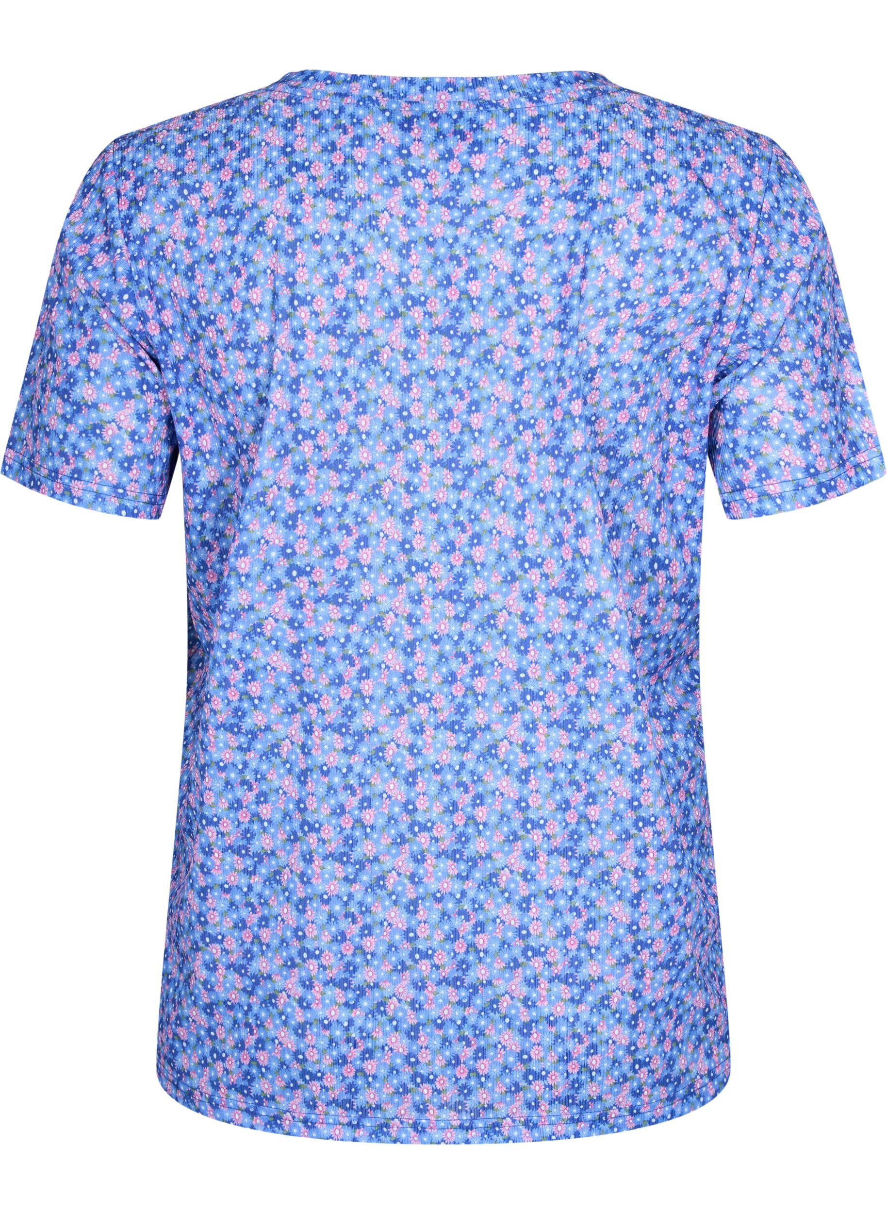 Zizzifashion FLASH - Printed t-shirt with v-neck, Blue Rose Ditsy, Packshot image number 1