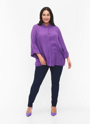 Shirt in viscose with tone-on-tone pattern, Lavender Violet, Model image number 2