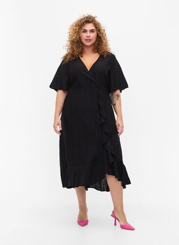 Batwing-sleeved midi dress, Black, Model image number 0