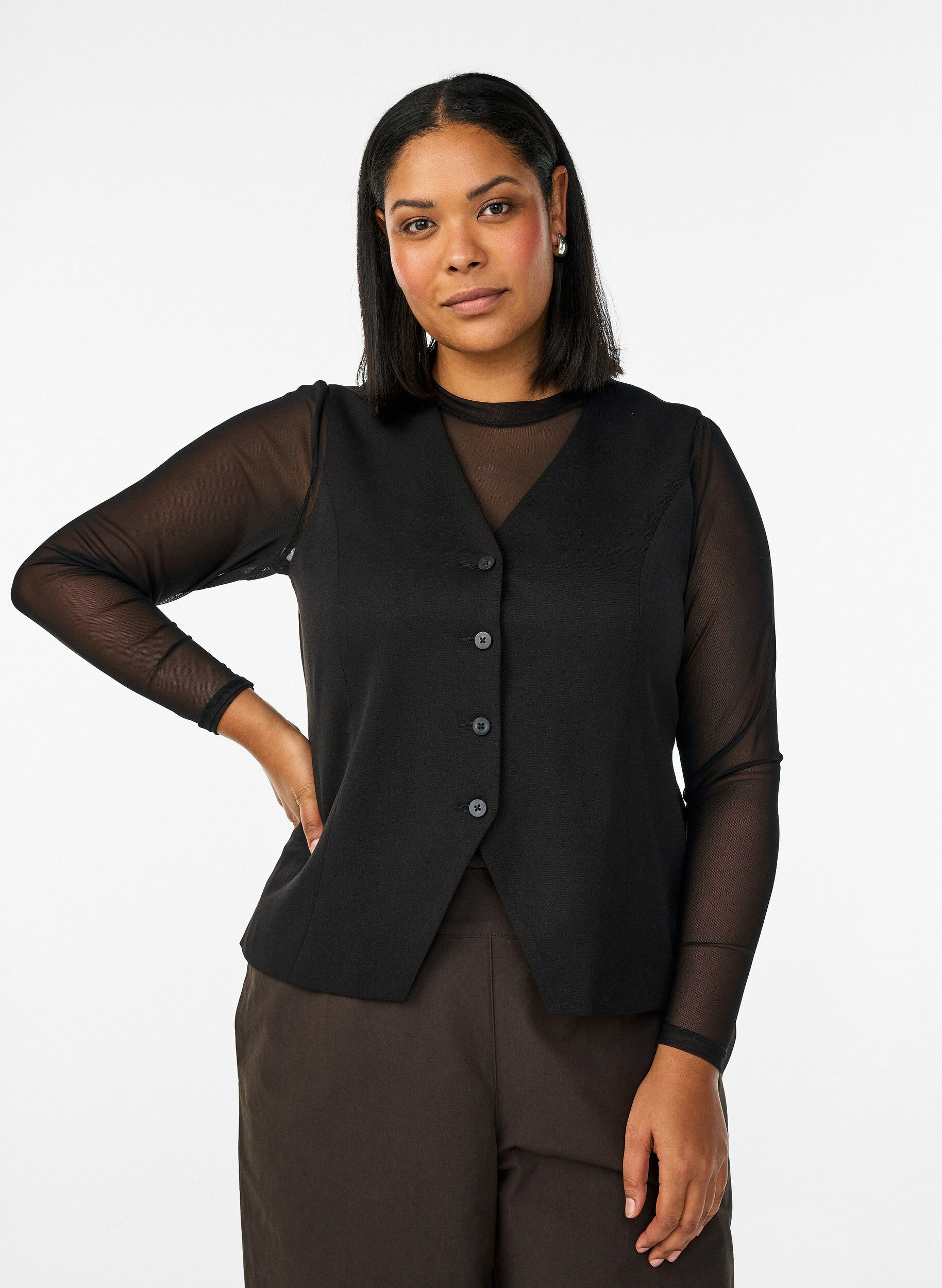 Waistcoat with button closure, Black, Model