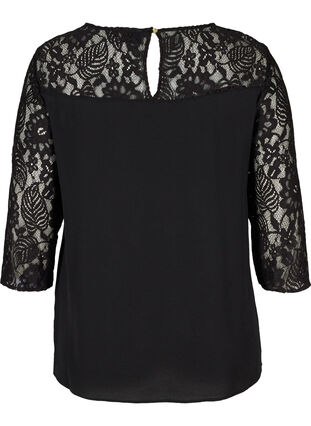 Lace blouse with 3/4 sleeves, Black, Packshot image number 1