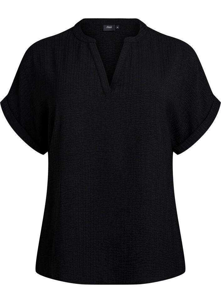 Loose blouse with short sleeves, Black, Packshot image number 0