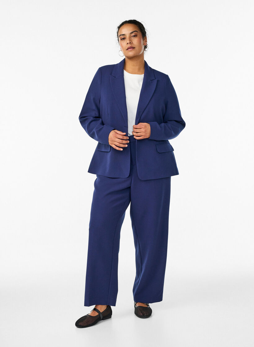 Tailored trousers with a high waist and straight fit, Blue, Model image number 0