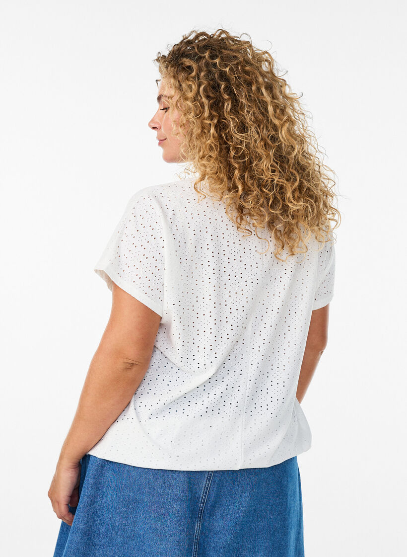 Blouse with eyelet embroidery and balloon-effect, White, Model image number 2