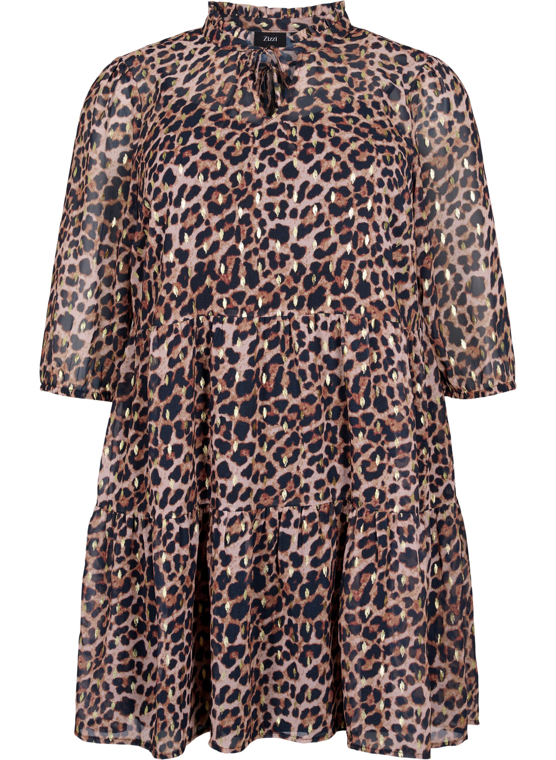 Zizzifashion Tunic with leo print and lurex, Leopard AOP, Packshot image number 0
