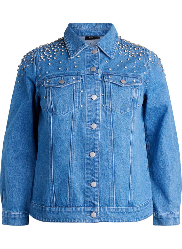 Denim jacket with rhinestones, Blue, Packshot image number 0