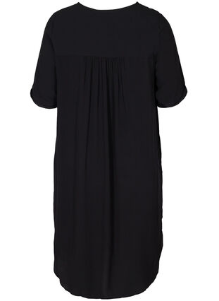 Short-sleeved viscose dress with print, Black, Packshot image number 1