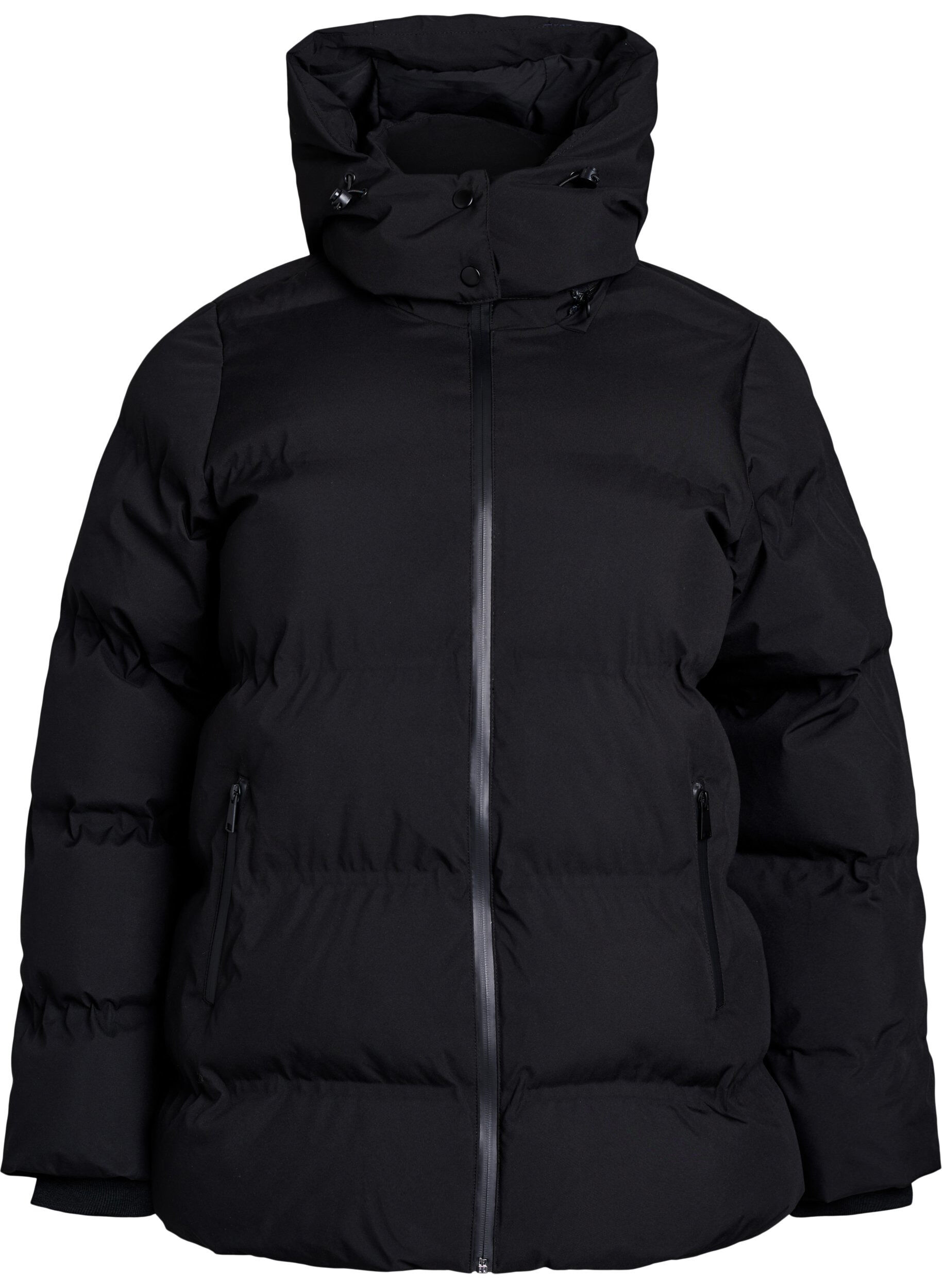 Short puffer jacket with detachable hood