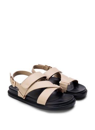 Wide fit leather sandal with adjustable straps, Irish Cream, Packshot image number 1