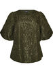 Jacquard blouse with puff sleeves and an A-line shape, Green, Packshot image number 0