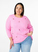 Knitted blouse with flowers and 3/4 sleeves, Begonia Pink Mel., Model image number 0