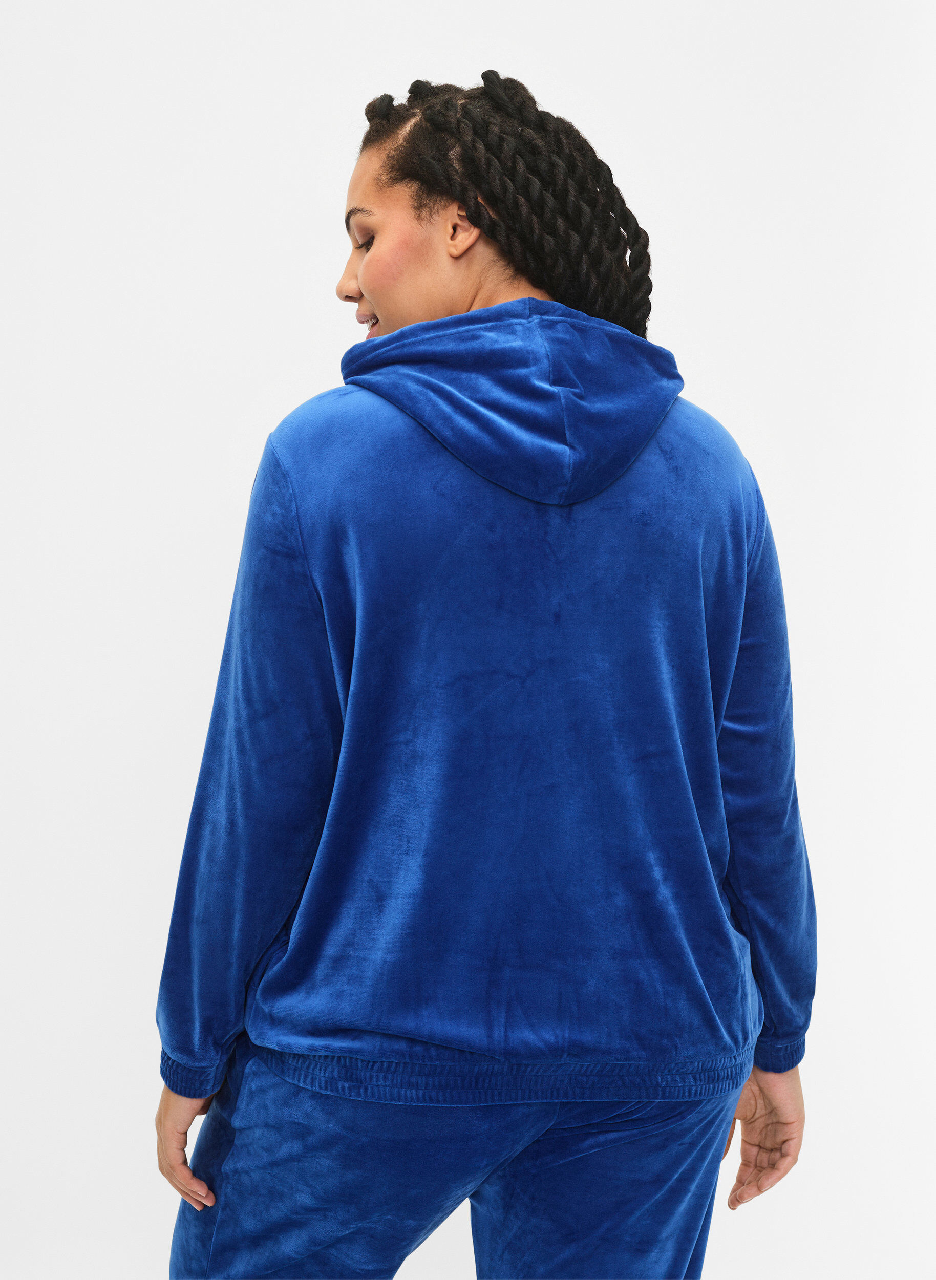 Zizzifashion Velour cardigan with zip and hood, Blue, Model image number 2