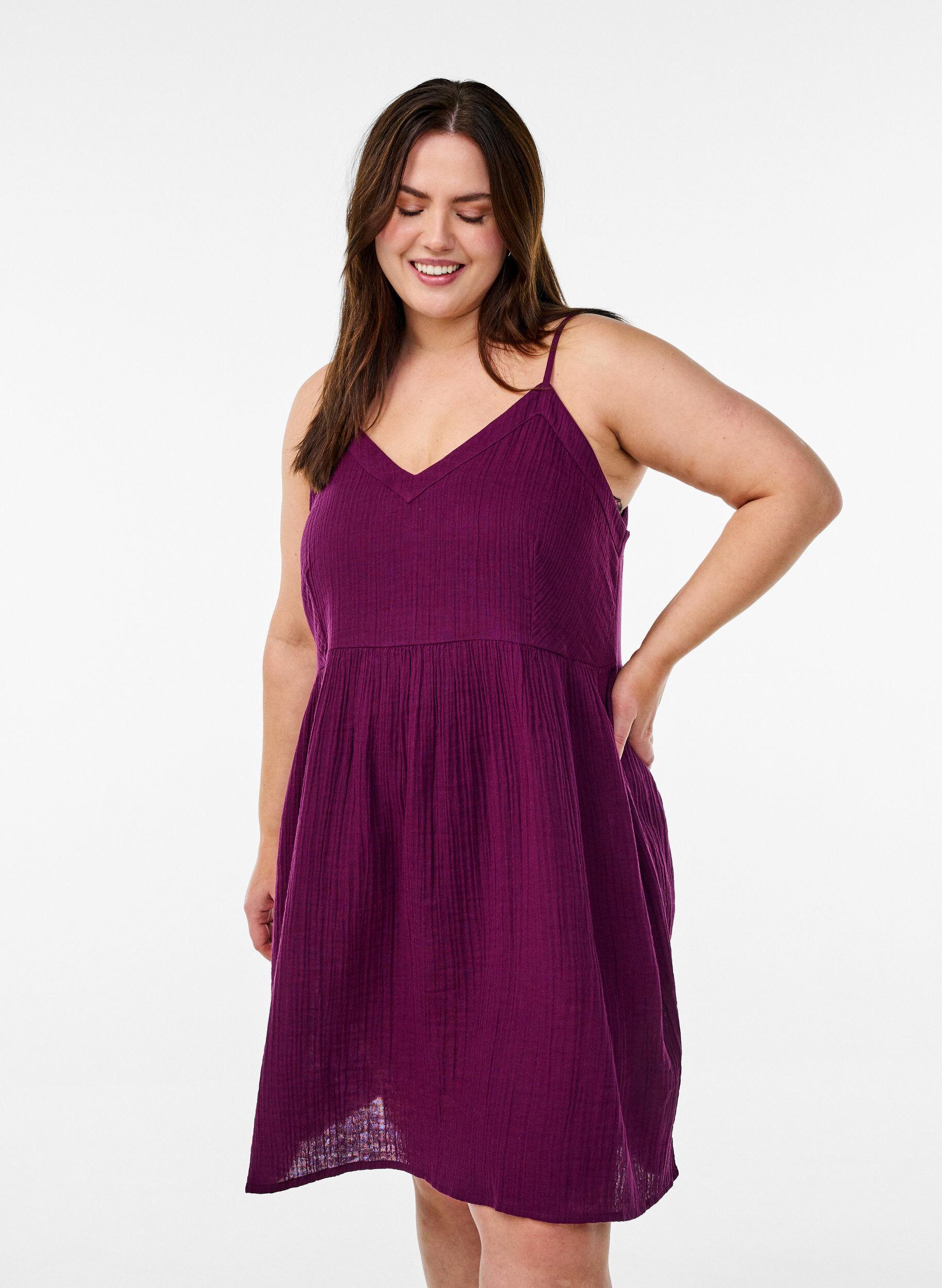 Zizzifashion Cotton beach dress with narrow straps, Purple, Model image number 0