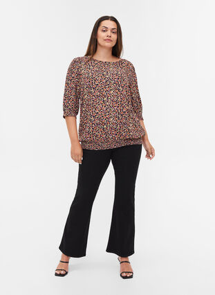 Printed blouse with smock and 3/4 sleeves, Ditsy Flower AOP, Model image number 2