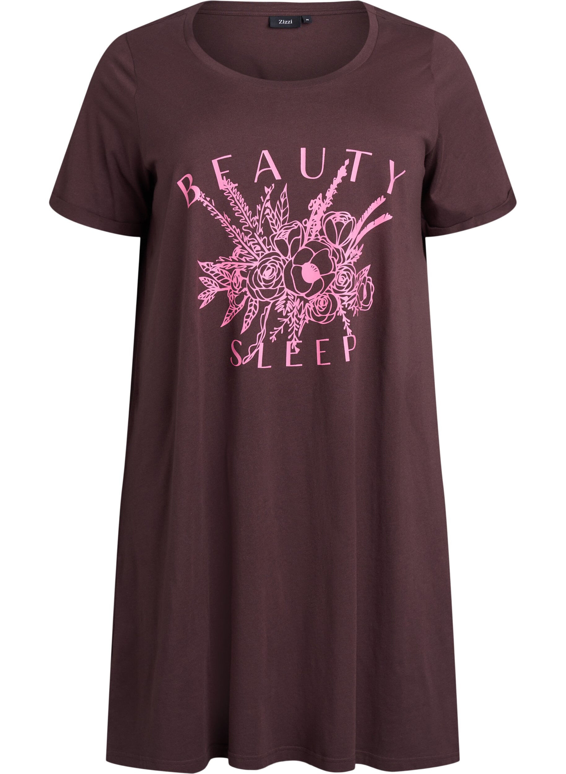 ZizzifashionShort-sleeved nightgown in organic cotton, Brown, Packshot image number 0