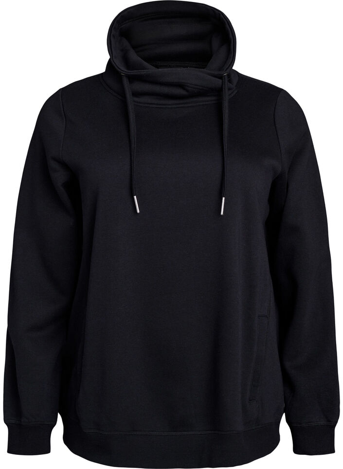 Sweatshirt with high collar and pockets, Black, Packshot image number 0