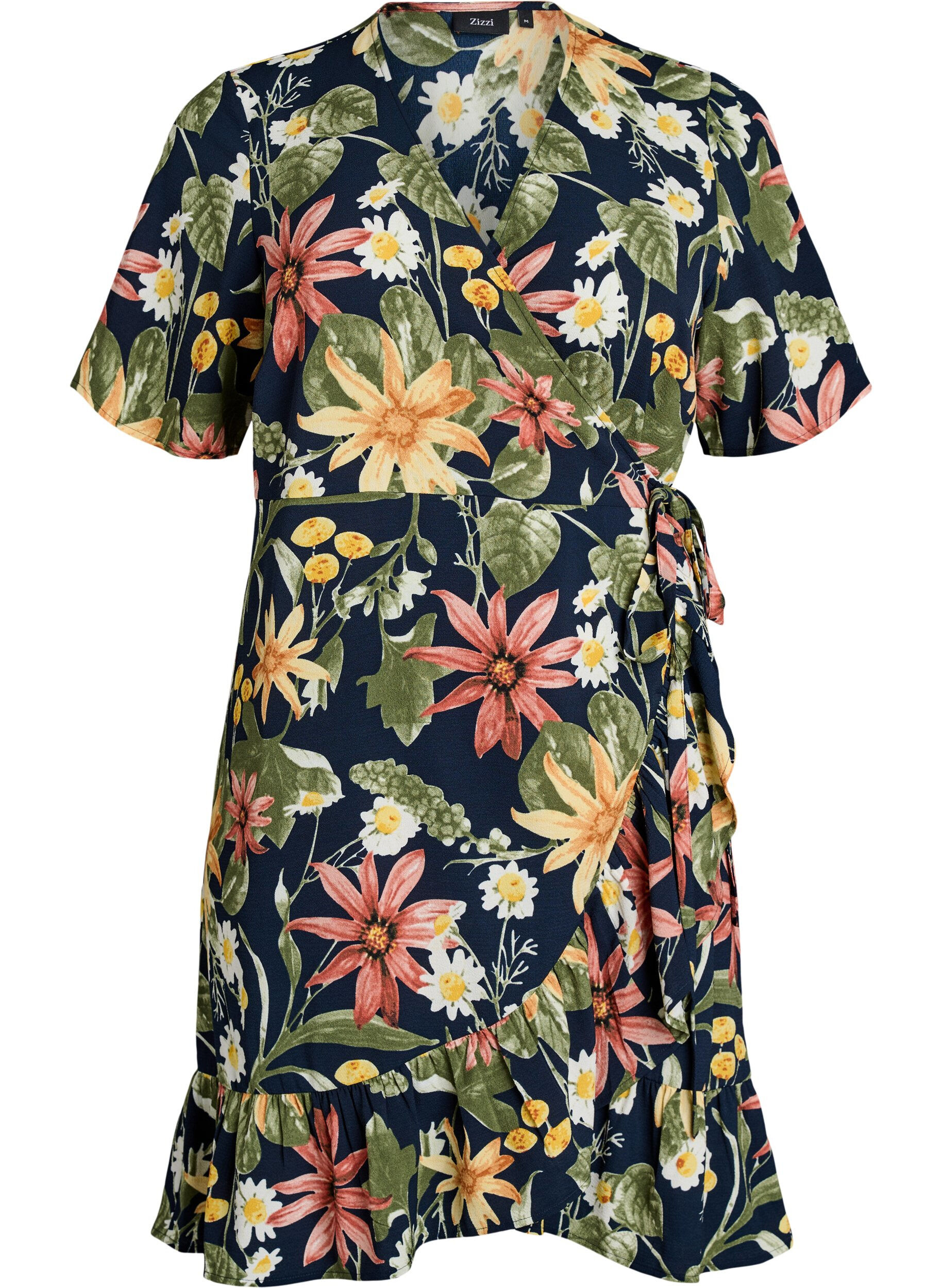 Zizzifashion Floral wrap dress with short sleeves, Blue, Packshot image number 0