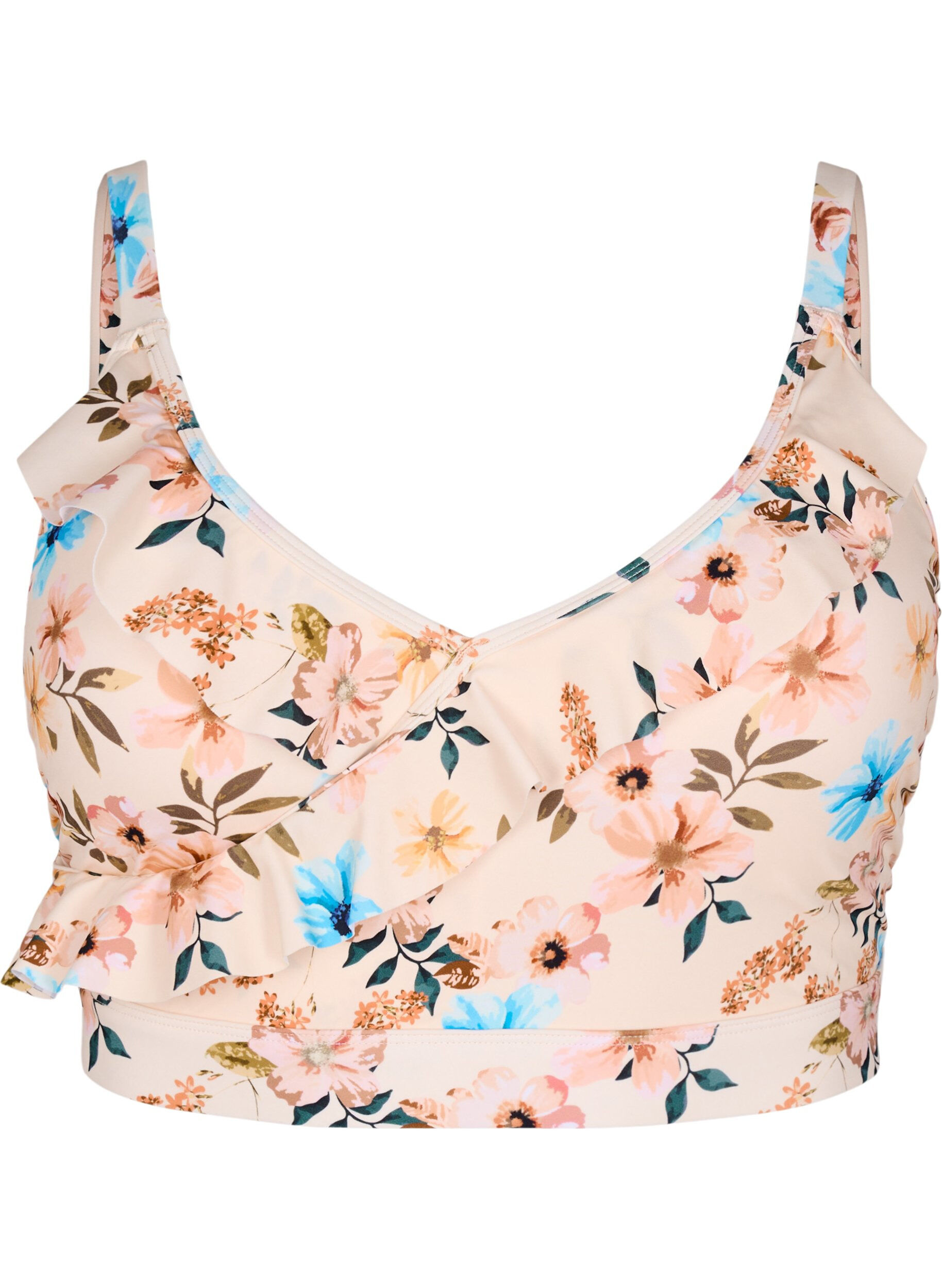 Floral bikini top with ruffle details