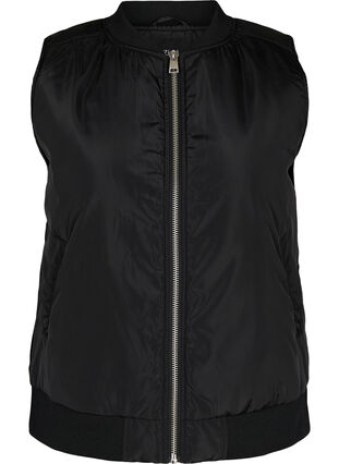 Short vest with zip and ribbed trim, Black, Packshot image number 0