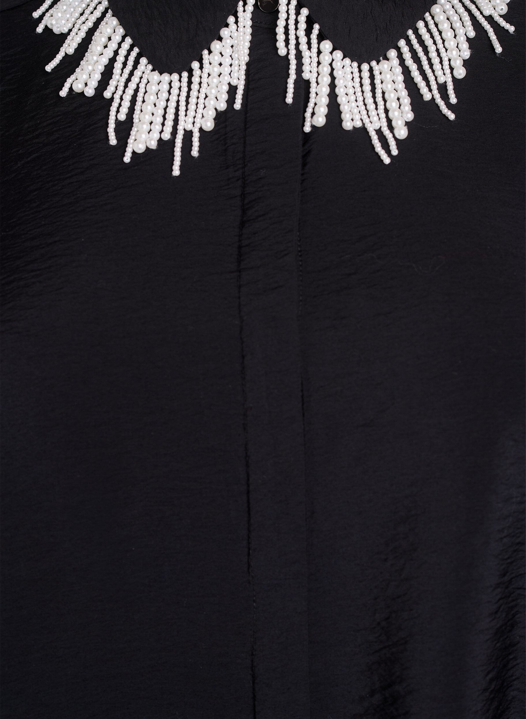 Zizzifashion Viscose shirt with pearl fringes on the collar, Black, Packshot image number 2