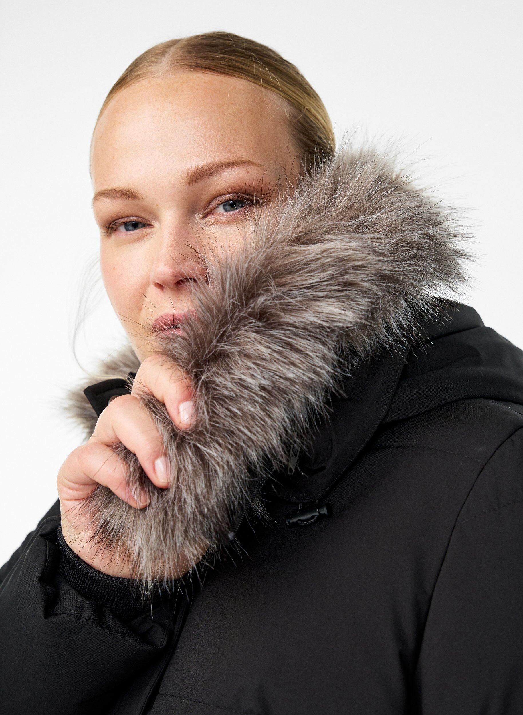 Zizzifashion Water-repellent parka with faux fur Collar, Black, Model image number 3