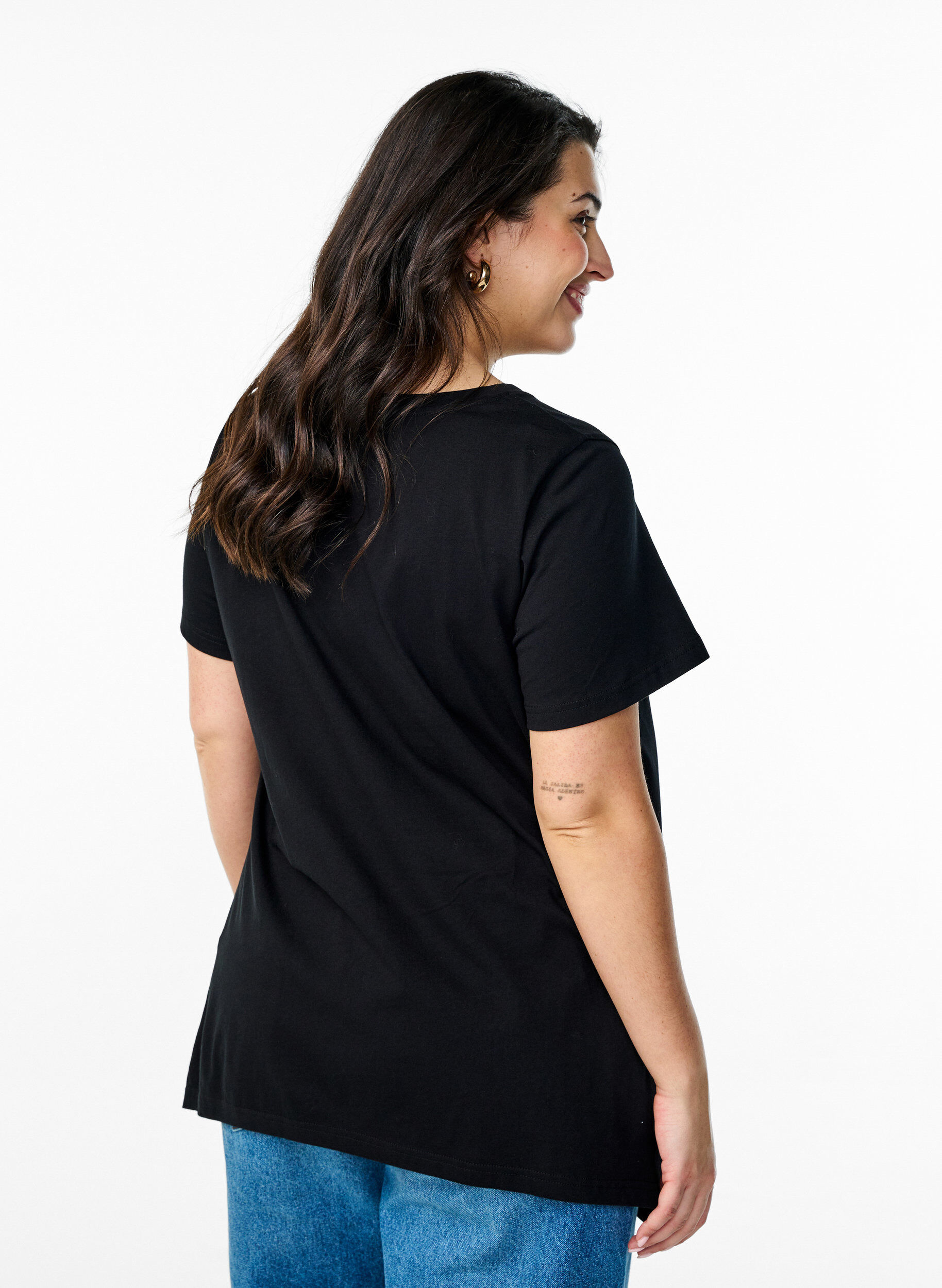 Zizzifashion T-shirt with a round neck and A-line shape, Black, Model image number 2