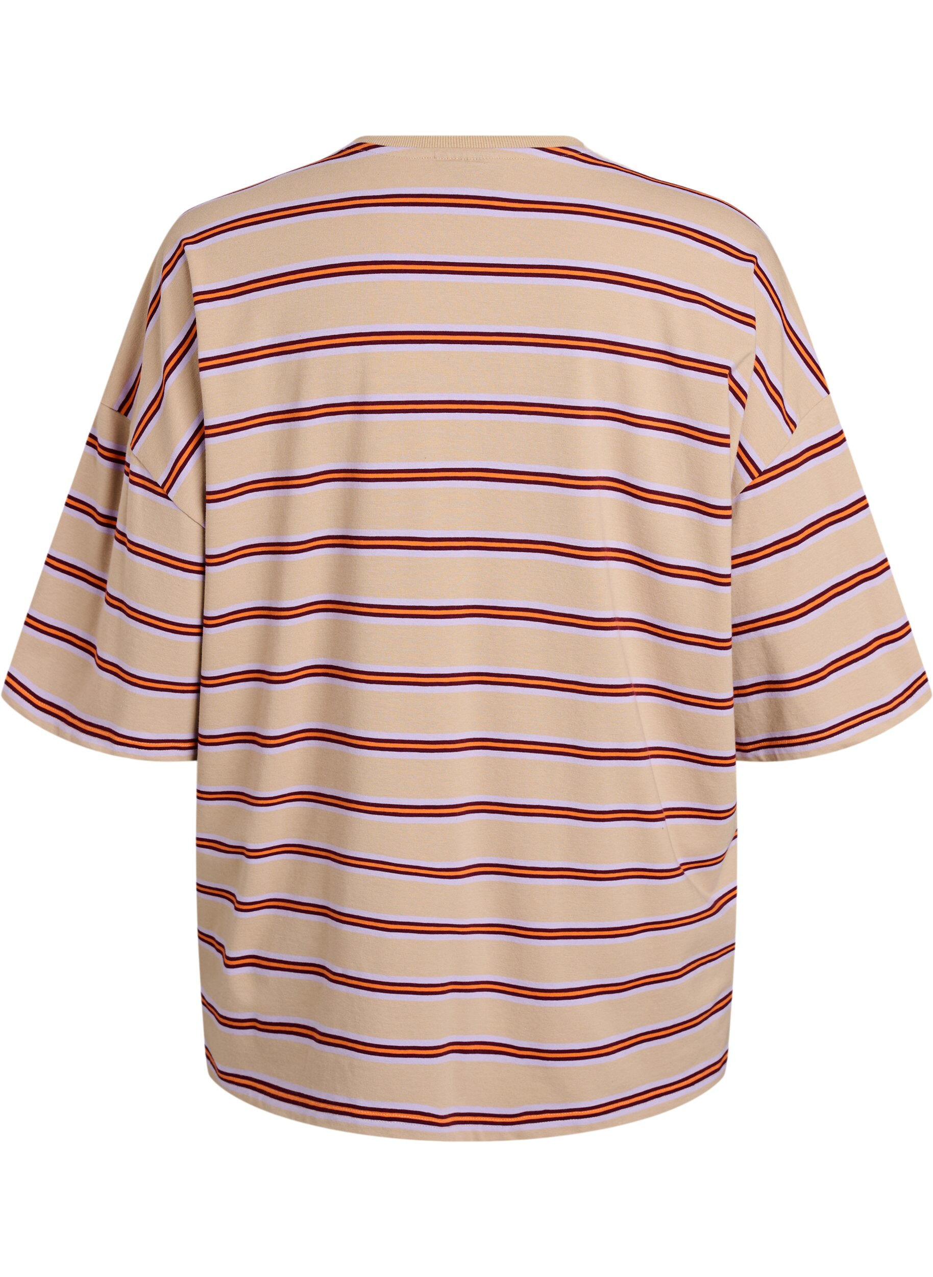 Zizzifashion Oversized T-shirt with stripes and 1/2 sleeves, Beige, Packshot image number 1