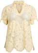 Lace blouse with ruffle collar and short sleeves, Yellow, Packshot image number 0