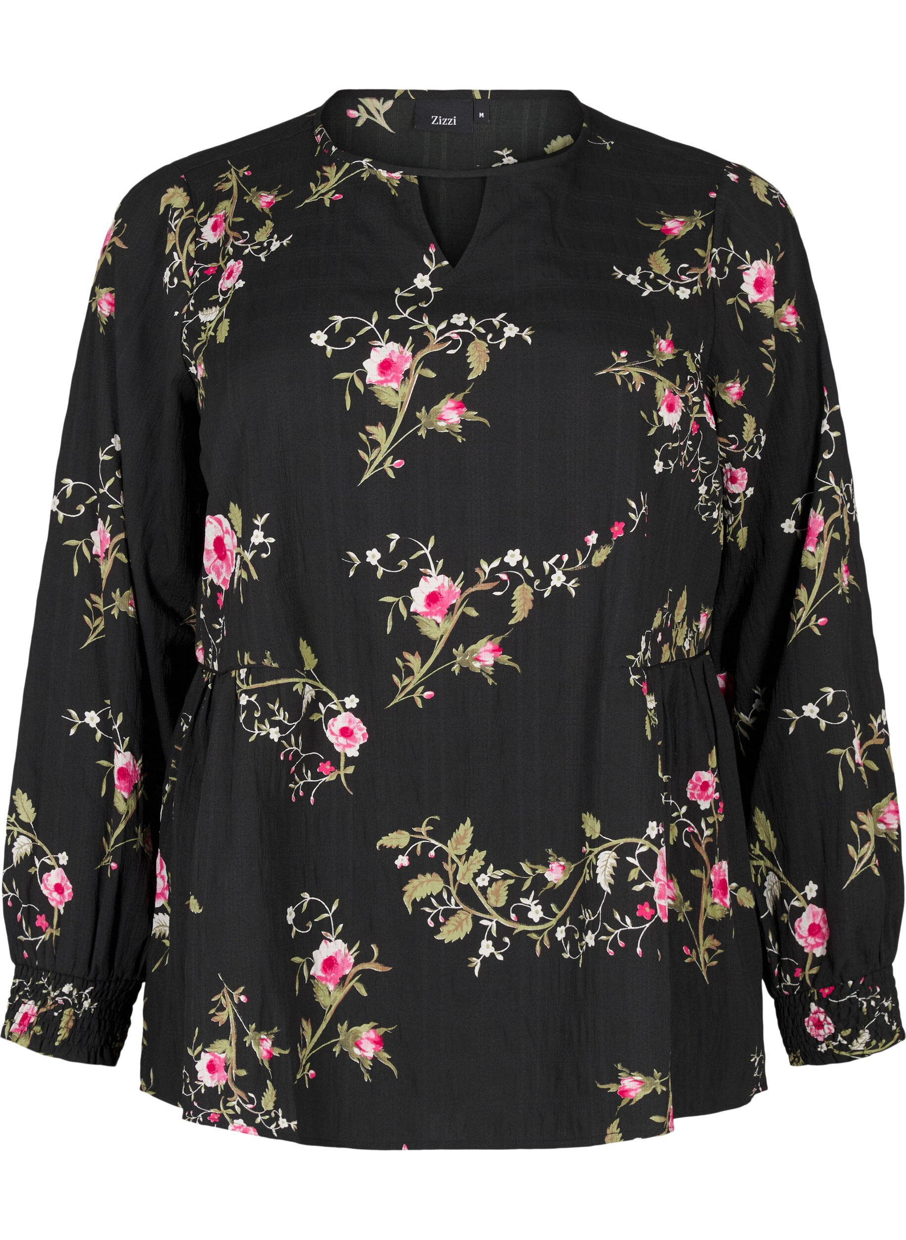 Zizzifashion Long-sleeved blouse with floral print, Black, Packshot image number 0